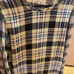 Equipment Plaid Long Sleeve Silk Top